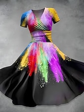 abordables Robe de cocktail-Femmes Robe Midi Robe d&#039;été Élégant Tropical Classique Vacances Maison Date Coupe Ample Graphique Manche Courte Col en V Noir Blanche Jaune Vert Claire Été