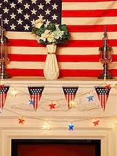  Патриотичные светодиодные гирлянды для Дня независимости 4 июля 250-й юбилей День памяти звездные огоньки 1,5 м 10 LED работающие от батареек праздничное украшение для дома