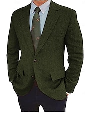 preiswerte Blazer &amp; Jacke-Herren Tweed Fischgrät Blazer Retro Vintage Jacke Winter Regular Übergröße Einreihig Zwei Knöpfe Braun Schwarz Blau