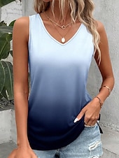 voordelige Grafische winkel Tanktops &amp; Camis-Dames Camisole Tanktop Mouwloos Gradiënt V-hals Blauw Ombre Casual Zomer Lichtgewicht Ademend Ontspannen Pasvorm Veelzijdige Mode Top
