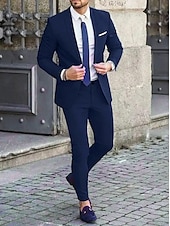cheap Formal Suits-Black Blue Ivory Men&#039;s Wedding Suits Homecoming Suits Business Workwear Dress Suits Solid Colored 2 Piece Tailored Fit Single Breasted Two-button