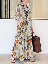 preiswerte Kleider für die Ferien-Damen Schwarz Orange Rosenrot Sommer Frühling Herbst Maxidress Vintage-Kleid blusenkleid Casual kleid Täglich Stilvoll Casual Urlaub B¨¹ro Arbeit Lockere Passform Hemdkragen