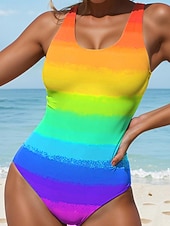 billige Onepiece badedrakter-Damebadebukser En Del Ombre Strand Regnbuefarge Gradient Magekontroll Badedrakter