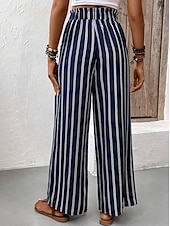 voordelige wijde pijpen en hoge taille-Dames Breed Been Broeken Casual / Dagelijks Lang Gestreept Breed Been Opdrukken Ademend Comfortabel Micro-elastisch Kantoor / Formeel Marineblauw Lente zomer Normale pasvorm