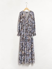 abordables Robes décontractées-femme robe longue invité de mariage bleu manches longues fleurs / plantes mousseline impression printemps &amp;amp;  Robe à motif col en V d&#039;automne, robe volante, robes corset s m l