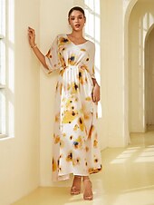 abordables robe décontractée imprimée-robe longue ample en satin à imprimé fleuri