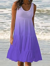levne Sundresses-dámské ležérní šaty tank šaty barevný gradient volán kapsa u krku mini šaty stylové ležérní denní dovolená bez rukávů léto