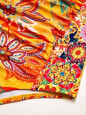 billige designer badetøy-Dame Badetøy Ett stykke Badedrakt Avtagbar pad Rynket utringing Boho Paisley Damask Gul Torget Badedrakter Trykt mønster ny Ferie Strand Klær Strandstil