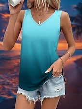 voordelige Grafische winkel Tanktops &amp; Camis-Vrouwen Camisole Tanktop Vest Ombre Kleur Gradiënt Print Geel Rekbare Casual Vakantie Strand Mouwloos V-hals Zomer Tank