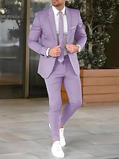 cheap Formal Suits-Black Blue Ivory Men&#039;s Wedding Suits Homecoming Suits Business Workwear Dress Suits Solid Colored 2 Piece Tailored Fit Single Breasted Two-button