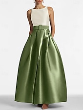 baratos VERDE-Vestido de noite em linha a, vestido com fenda alta, casamento na praia, convidado formal, comprimento até o chão, sem mangas, joia, pescoço, cinto/faixa, cetim com pregas, fenda 2025