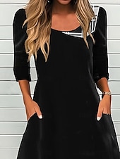 abordables Robe Rayée et Géométrique-Robe Midi Femme Robe Décontractée Robe d&#039;hiver Robe Fourreau Mode Modeste Formelle Plein Air Maison Coupe Laisse Carreaux Manches Longues Col Ronde Noir Rouge Vin Automne Hiver
