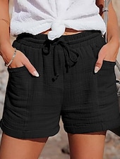 baratos Shorts de linho de algodão-Mulheres Shorts inspirados em linho chinês Calção Básico Casual Curto Cintura Alta Tecido Bolsos Design de cordão elástico Corte alto Respirabilidade Macio Micro-Elástica Casual / Diário Final de