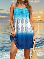 abordables Robes Boho-Robe Mini Femme Robe Petite Robe D&#039;Été Robe Shift Robe D&#039;Été Tropicale Hawaïenne Boho Vacances Décontractées Plage Ajustement Large Ombre Tropicale Sans Manches Col Rond Rose Bleu Marine Bleu Été