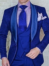 cheap Dinner Party-Men&#039;s Wedding Party Tuxedos Homecoming Black Burgundy Printing Standard Fit 3 Piece Single Breasted One-button
