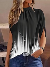 abordables Hauts d&#039;Art et de Design pour Femmes-Femmes Chemisier Graphique Marbre Élégant Occasionnel Manche Courte Col haut Hauts Réguliers Quotidien Fête Noir Blanche Vert Été