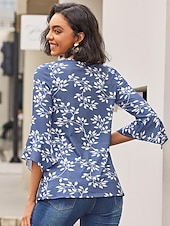 olcso Virágos póló-Női Póló Plus Size Ing Tunika Henley Ing Blúz Utcai Ruházat Hétköznapi Gombok Mintás 3/4 Hosszú Ujjú Szabályos Felsők V Nyakú Napi Hétvégi Piros Tengerész Kék