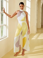 baratos Jumpsuits-macacão de cetim com torção floral