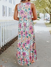 preiswerte Lässige Blumenkleider-Damen Freizeitkleid Tankkleid Blumentaschendruck Rundhalsausschnitt Langes Kleid Maxikleid Stilvoll Tägliches Date Ärmellos Sommer