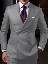 cheap Formal Suits-Men&#039;s Wedding Suits Homecoming Suits Black White Business Formal Solid Colored Tailored Fit 2 Piece Double Breasted Six-buttons