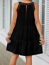 ieftine Rochii Albe din Dantela-Pentru femei Rochie Mini Rochie albă Rochie de dantela Rochie Boho Casual Vacanță Stradă Fit regulat Fără manșon Stil Nautic Negru Alb Roșu-aprins Bleumarin Vară