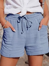 baratos Shorts de linho de algodão-Mulheres Shorts inspirados em linho chinês Calção Básico Casual Curto Cintura Alta Tecido Bolsos Design de cordão elástico Corte alto Respirabilidade Macio Micro-Elástica Casual / Diário Final de