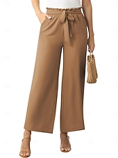 baratos Tendências-calça feminina larga com bolsos