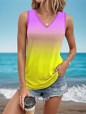 voordelige Grafische winkel Tanktops &amp; Camis-Vrouwen Camisole Tanktop Vest Ombre Kleur Gradiënt Print Geel Rekbare Casual Vakantie Strand Mouwloos V-hals Zomer Tank