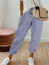 בגדי ריקוד נשים מכנסיים יום יומי קז'ואל עד לקרסול פסים שרוך כיסי צד נשימה נוח קשיח סוף שבוע שחור אביב קיץ רגיל זול מכנסיים ישרים-בגדי ריקוד נשים מכנסיים יום יומי קז'ואל עד לקרסול פסים שרוך כיסי צד נשימה נוח קשיח סוף שבוע שחור אביב קיץ רגיל