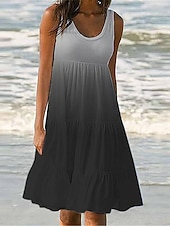 levne Sundresses-dámské ležérní šaty tank šaty barevný gradient volán kapsa u krku mini šaty stylové ležérní denní dovolená bez rukávů léto