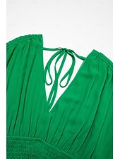 economico Abiti floreali-maxi abito grembiule da donna in chiffon verde con scollo a V e allacciatura sul retro