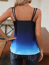 billige Grafisk tank-Kvinnes Camisole Tank Top Ermeløs Gradient Scoop Neck Blå Marineavslappet Passform Sommer Casual Moteklær Allsidig Bekledning