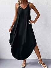 ieftine rochie maxi neagra-Pentru femei Rochie Maxi Rochie neagra Rochie casual Rochie de Cocktail Rochie formala Șic Stradă Maxi Casual Vacanță Stradă Concediu Fit regulat Fără manșon Cu Bretele Negru Roșu Vin Bleumarin Verde