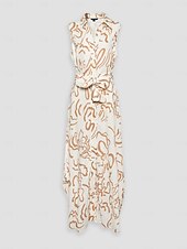 levne Květinové šaty-Dámské letní maxi šaty bez rukávů s áčkovým límcem a páskem, tvarované kapsy, látka v pase, slim fit, modrá, zelená, béžová