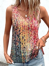 cheap Graphic shop Tank tops &amp; Camis-Women&#039;s Camisole Tank Top Mosaic Stained Glass Print Sleeveless V-Neck Summer Casual Beach Multi-Color Red Blue Green Flowy Relaxed Fit Clothing Apparel