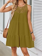 ieftine Rochii Albe din Dantela-Pentru femei Rochie Mini Rochie albă Rochie de dantela Rochie Boho Casual Vacanță Stradă Fit regulat Fără manșon Stil Nautic Negru Alb Roșu-aprins Bleumarin Vară
