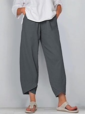 cheap Pants-Women&#039;s Cotton Linen Pants Pants Trousers Casual Daily Ankle-Length Plain Side Pockets Breathability Comfortable Inelastic Weekend Black Wine Green Khaki Spring &amp; Summer Regular Fit