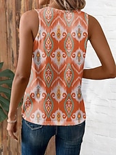 voordelige Grafische Tank-Dames Camisole Tank Top Vest Vintage Etnisch Boho Geometrische Print Mouwloos Reguliere Tops V-Hals Vakantie Oranje Zomer