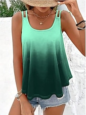preiswerte Tank-Shirts &amp; kurze Jäckchen für Damen-Damen Unterhemd Tanktop Ärmellos Ombre Gelb Orange Scoop Neck Lässig Sommer Entspannt Passform Atmungsaktiv Schick Mode Größen Verfügbar