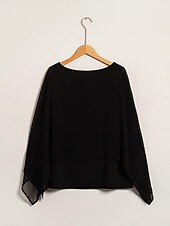 cheap Shirts,Tops &amp; Blouses-Modal Chiffon Crewneck Cape Sleeveless Top