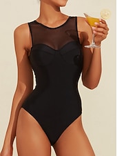 お買い得  デザイナー水着-女性用 スイムウェア ワンピース 水着 単色/無地 ブラック ラウンド 水着 ビーチスタイル