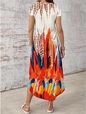abordables Art &amp; Design Robes-Robe maxi féminine Imprimé tropical Fendue col rond Robe longue manches courtes été