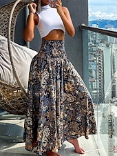 voordelige Grafische rokken-dames rok a-lijn swing maxi rokken print bloemen paisley vakantie zomer vintage boho zwart-wit zwart rood marineblauw