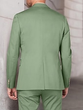 billige Bryllupsdrakter-Menn Bryllup drakter Med hakk Salvie Mørkegrønn Fest Kjoler Ensfarget Skreddersydd 3 deler sett Enkelt Brystet To-knapp