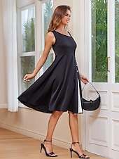 preiswerte Frauen schwarzes Kleid-Cocktailkleid für Damen, einschultrig, asymmetrischer Ausschnitt, Knopfdetail, ärmellos, A-Linie, Midi, schwarz, weiß, Party, elegant, stilvoll, Frühling, Sommer, Kleidung