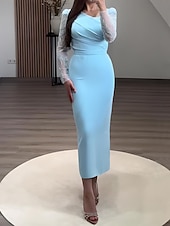 preiswerte Cocktailkleider-Schlauch Cocktailkleider Elegantes Kleid Formell Hochzeitsgast Knöchellänge Langarm Quadrat-Ausschnitt Stretch-Crepé mit Schleife(n) Kleidern
