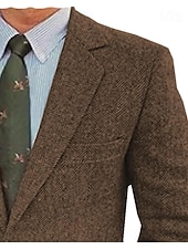 preiswerte Blazer &amp; Jacke-Herren Tweed Fischgrät Blazer Retro Vintage Jacke Winter Regular Übergröße Einreihig Zwei Knöpfe Braun Schwarz Blau