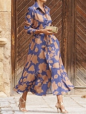 ieftine Rochii tip cămașă-rochie cămașă damă rochie leagăn rochie leagăn rochie maxi lungă întâlnire vacanță modern casual guler cămașă buzunar cu mânecă lungă vară primăvară loose fit floral