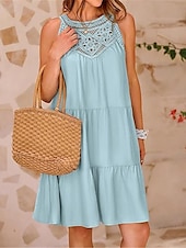 ieftine Rochii Albe din Dantela-Pentru femei Rochie Mini Rochie albă Rochie de dantela Rochie Boho Casual Vacanță Stradă Fit regulat Fără manșon Stil Nautic Negru Alb Roșu-aprins Bleumarin Vară