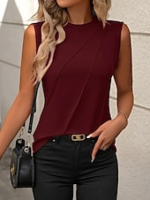 ieftine Bluze &amp; Camisole Damă-Top de camizolă pentru femei fără mâneci guler rotund alb asimetric stratificat elegant drapat vară primăvară casual îmbrăcăminte de lucru ajustare regulară top versatil